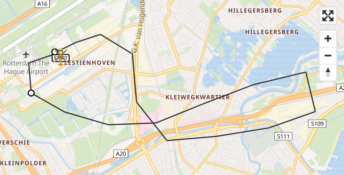 Vluchtroute Traumahelikopter Rotterdam The Hague Airport - Rotterdam The Hague Airport, 15 juni 2026, 13:24