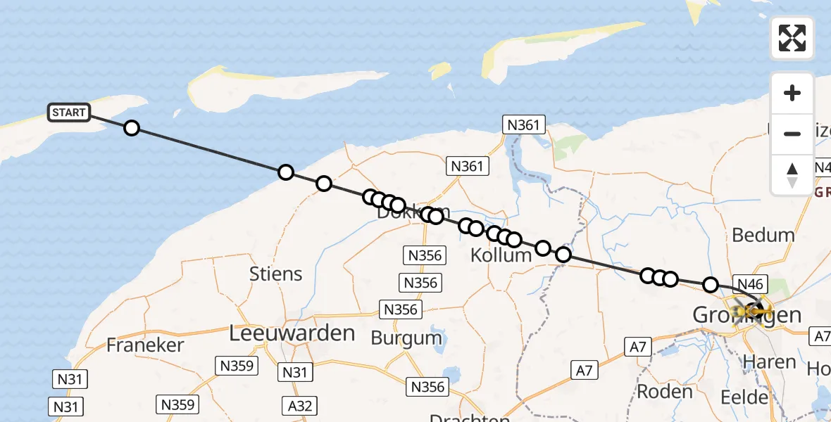 Vluchtroute Traumahelikopter Oosterend - Universitair Medisch Centrum Groningen, 15 juni 2026, 13:50