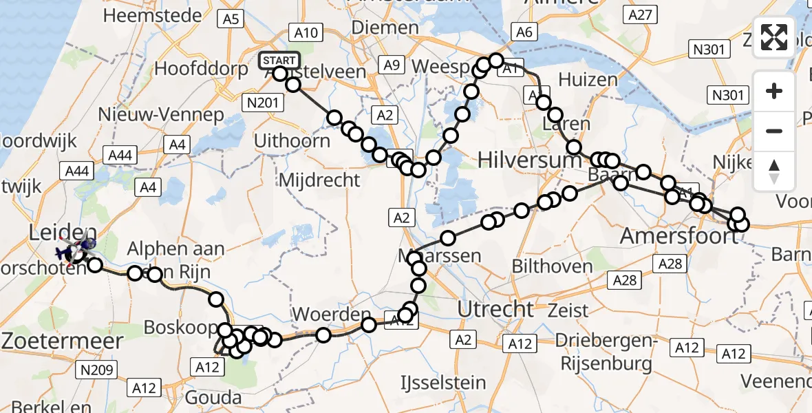 Vluchtroute Politiehelikopter Amsterdam Vliegveld Schiphol - Leiden, 15 juni 2026, 14:11
