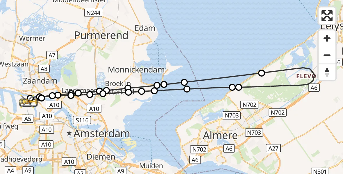 Vluchtroute Traumahelikopter Amsterdam Heliport - Amsterdam Heliport, 15 juni 2026, 14:22