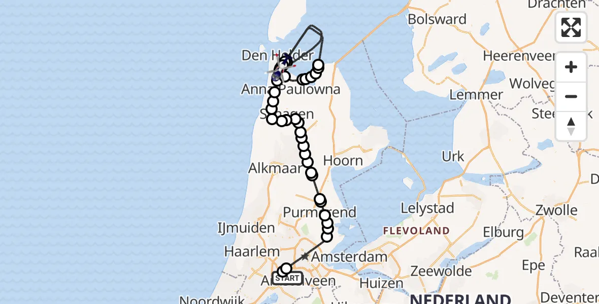 Vluchtroute Politiehelikopter Amsterdam Vliegveld Schiphol - Militair vliegveld De Kooy / Den Helder Airport, 15 juni 2026, 14:39