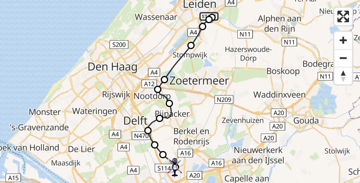 Vluchtroute Politiehelikopter Leiden - Rotterdam The Hague Airport, 15 juni 2026, 15:30