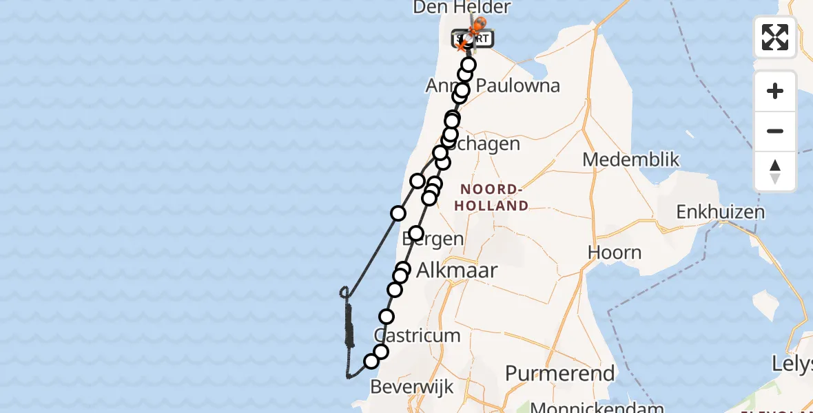 Vluchtroute Kustwachthelikopter Militair vliegveld De Kooy / Den Helder Airport - Militair vliegveld De Kooy / Den Helder Airport, 15 juni 2026, 17:19