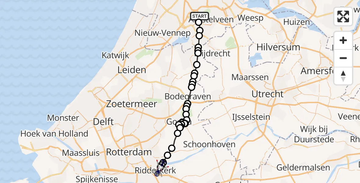 Vluchtroute Politiehelikopter Amsterdam Vliegveld Schiphol - Ridderkerk, 15 juni 2026, 17:59