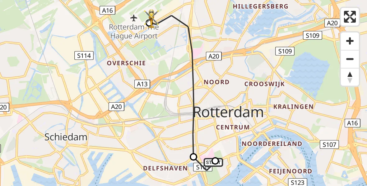 Vluchtroute Traumahelikopter Leids Universitair Medisch Centrum (LUMC) - Rotterdam The Hague Airport, 15 juni 2026, 19:12