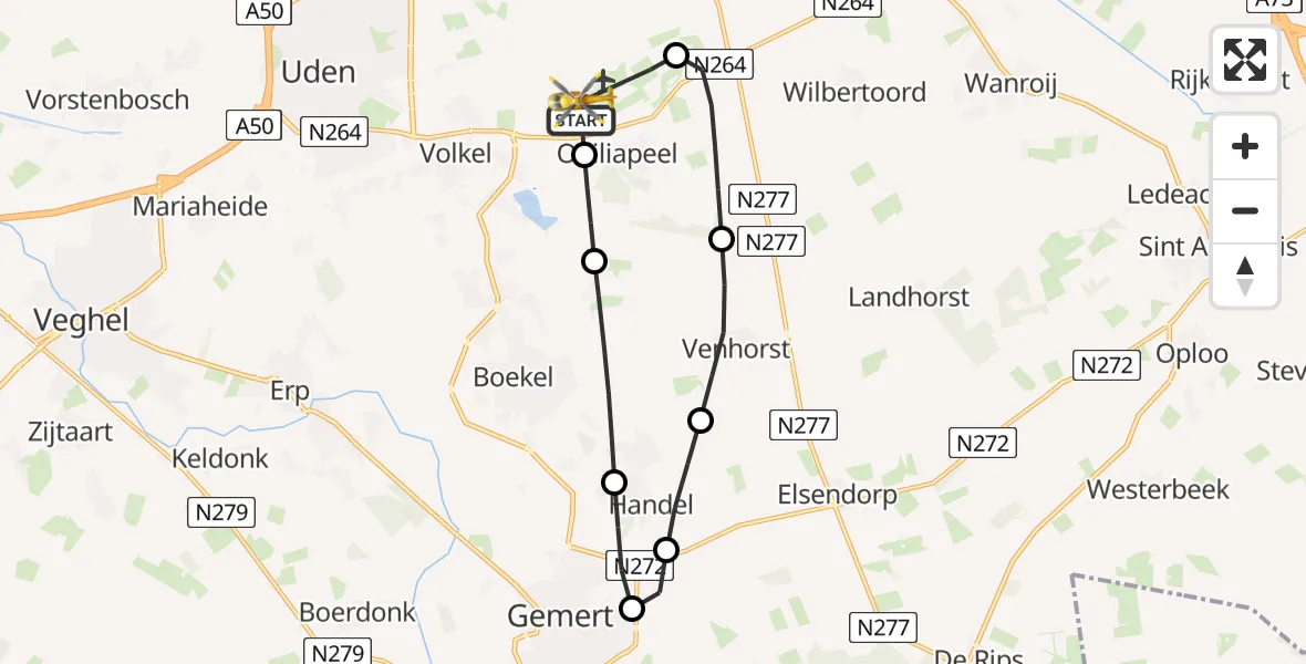 Vluchtroute Traumahelikopter Vliegbasis Volkel - Vliegbasis Volkel, 15 juni 2026, 19:14