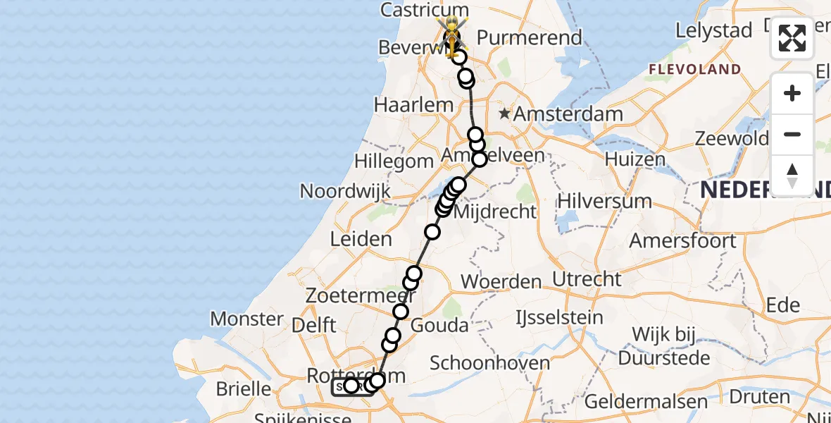 Vluchtroute Traumahelikopter Erasmus MC - Krommenie, 15 juni 2026, 19:38