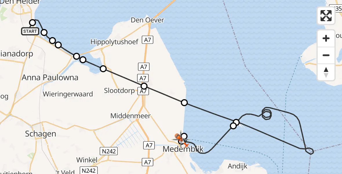 Vluchtroute Kustwachthelikopter Militair vliegveld De Kooy / Den Helder Airport - Wieringerwerf, 15 juni 2026, 19:49