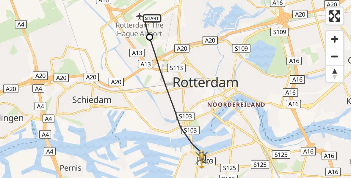 Vluchtroute Traumahelikopter Rotterdam The Hague Airport - Rotterdam, 15 juni 2026, 19:56