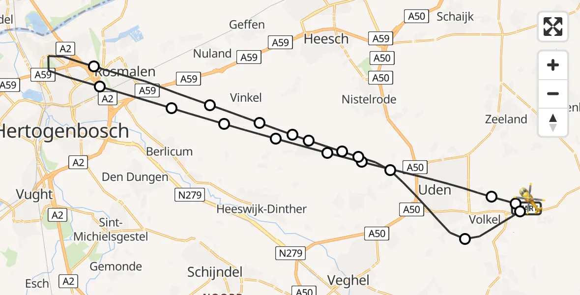 Vluchtroute Traumahelikopter Vliegbasis Volkel - Vliegbasis Volkel, 15 juni 2026, 20:10