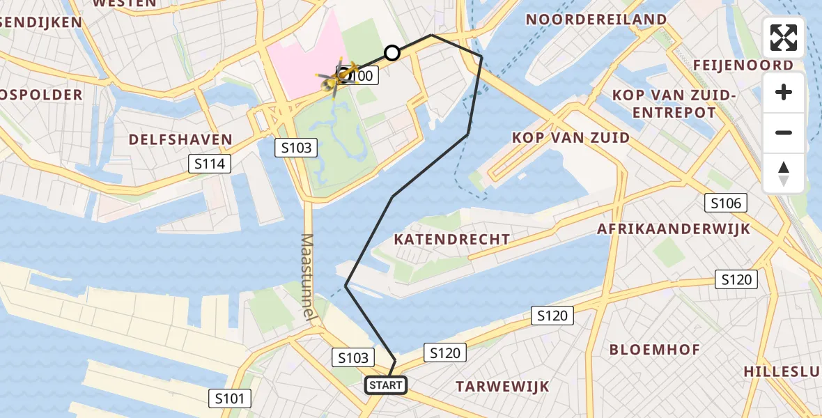 Vluchtroute Traumahelikopter Rotterdam - Leids Universitair Medisch Centrum (LUMC), 15 juni 2026, 20:48