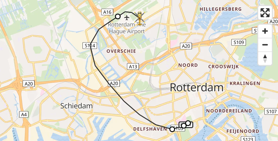 Vluchtroute Traumahelikopter Leids Universitair Medisch Centrum (LUMC) - Rotterdam The Hague Airport, 15 juni 2026, 21:23