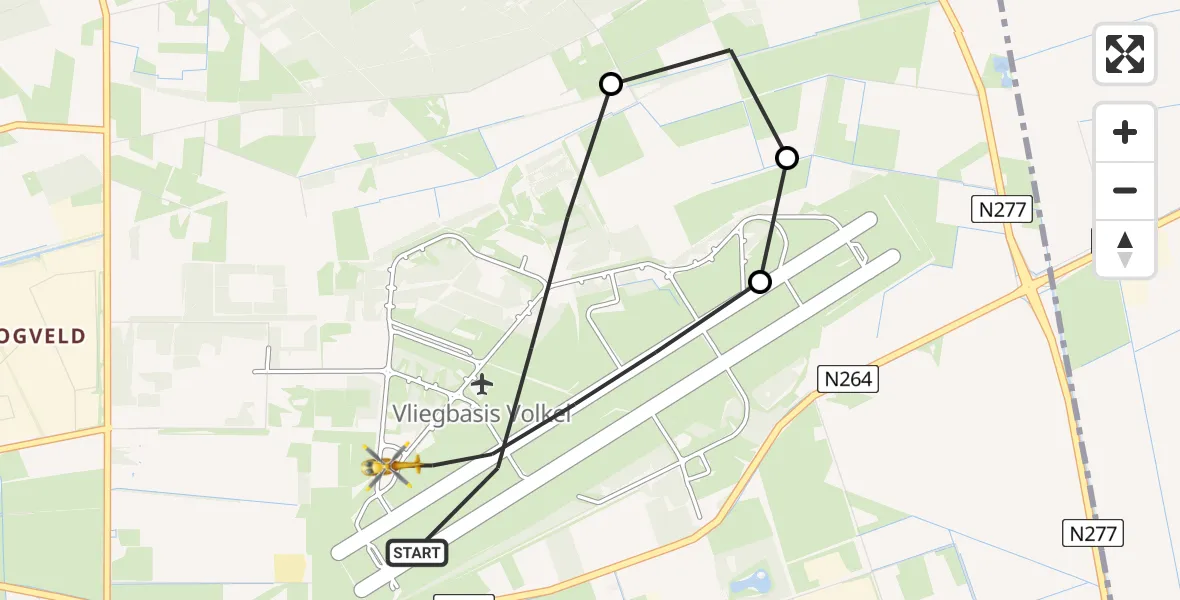 Vluchtroute Traumahelikopter Vliegbasis Volkel - Vliegbasis Volkel, 15 juni 2026, 21:53
