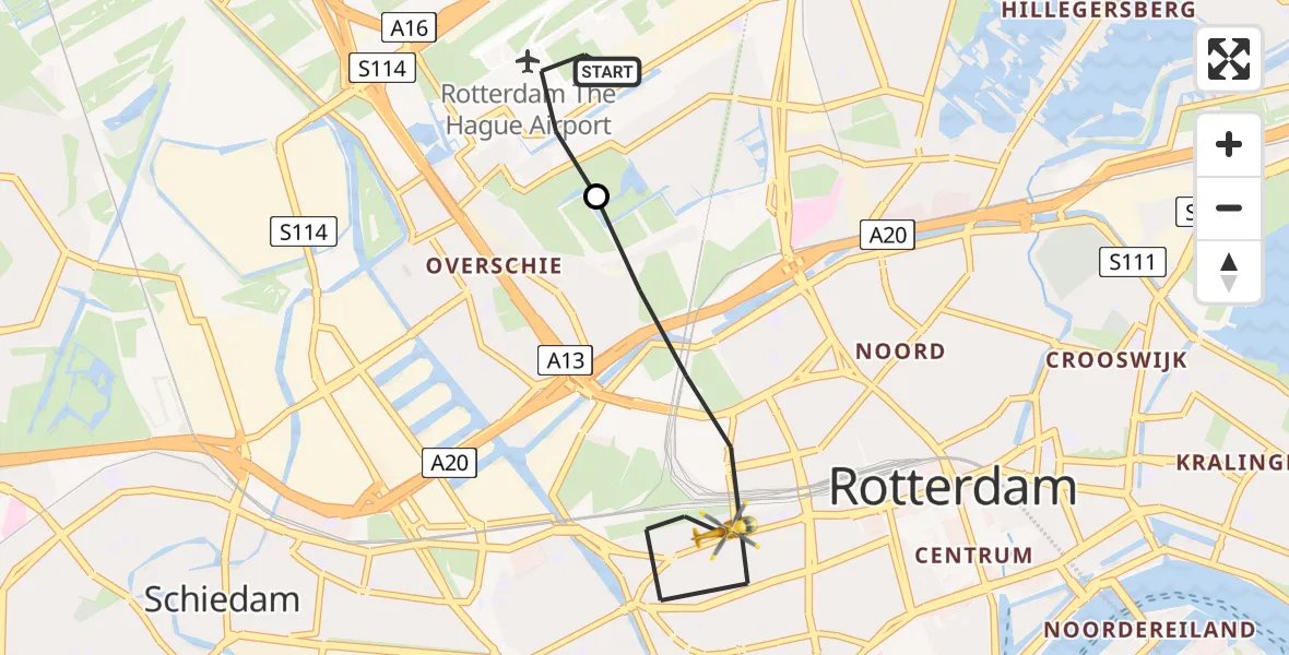 Vluchtroute Traumahelikopter Rotterdam The Hague Airport - Rotterdam, 16 juni 2026, 06:58