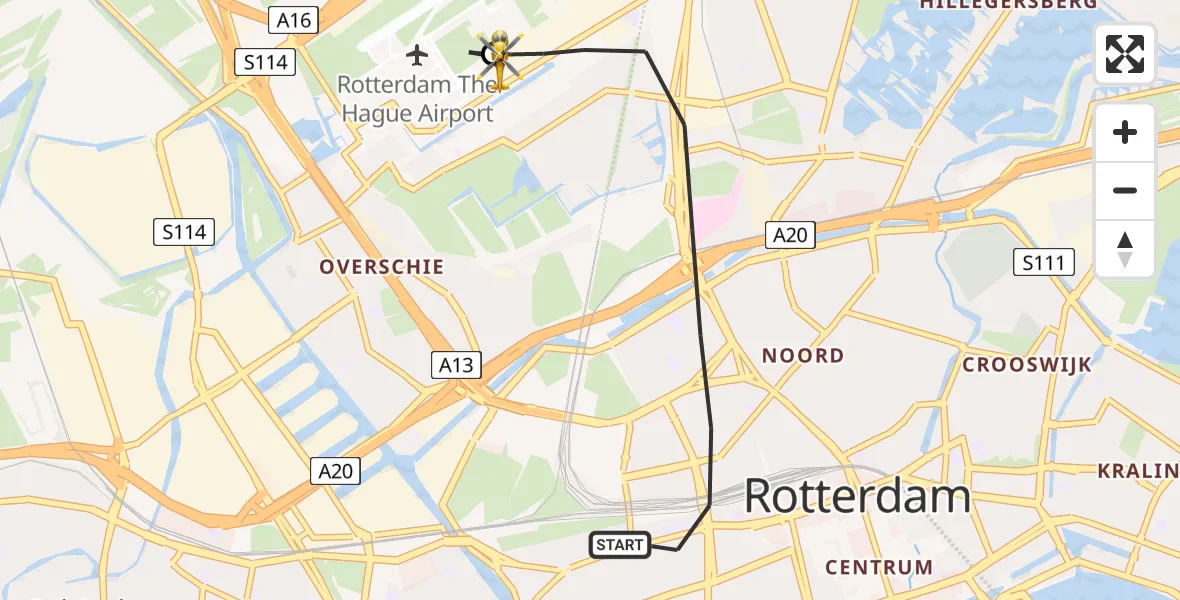 Vluchtroute Traumahelikopter Rotterdam - Rotterdam The Hague Airport, 16 juni 2026, 07:17