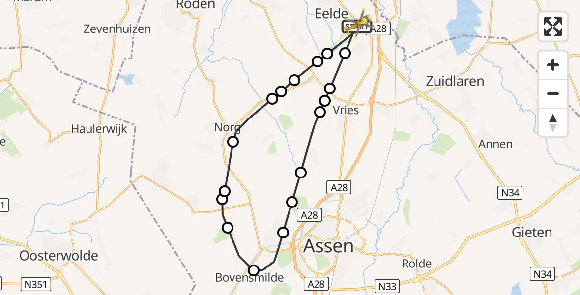 Vluchtroute Traumahelikopter Groningen Airport Eelde - Groningen Airport Eelde, 16 juni 2026, 07:47