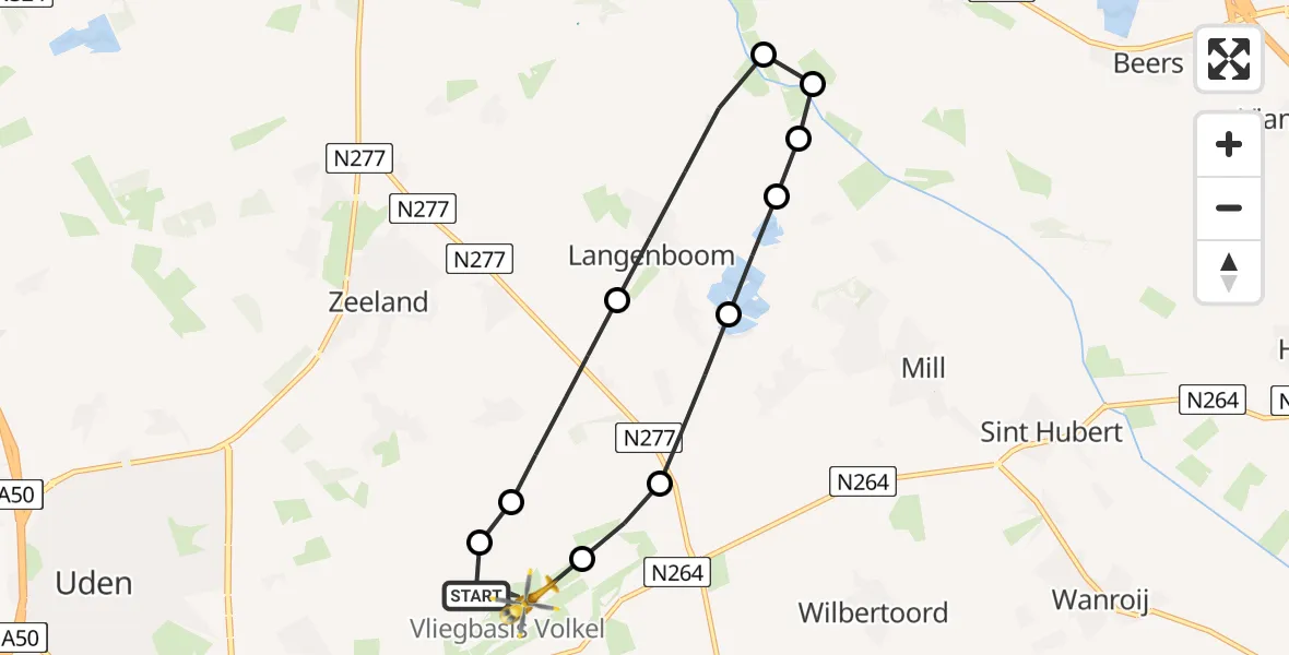 Vluchtroute Traumahelikopter Vliegbasis Volkel - Vliegbasis Volkel, 16 juni 2026, 07:49