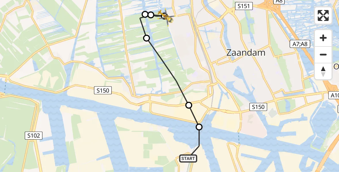 Vluchtroute Traumahelikopter Amsterdam Heliport - Zaandam, 16 juni 2026, 08:04