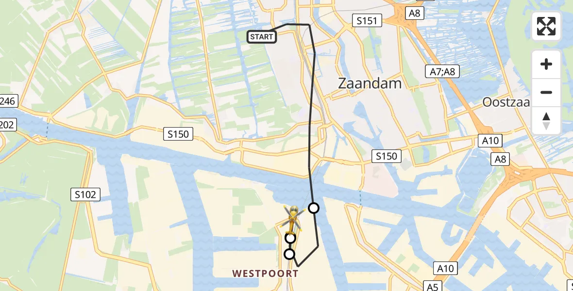Vluchtroute Traumahelikopter Zaandam - Amsterdam Heliport, 16 juni 2026, 08:17