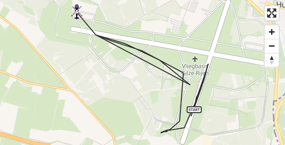 Vluchtroute Politiehelikopter Vliegbasis Gilze Rijen - Vliegbasis Gilze Rijen, 16 juni 2026, 08:45