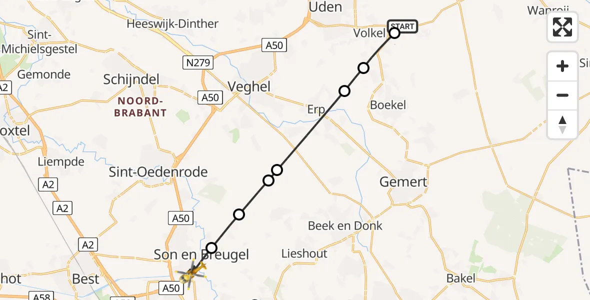 Vluchtroute Traumahelikopter Vliegbasis Volkel - Son en Breugel, 16 juni 2026, 09:32