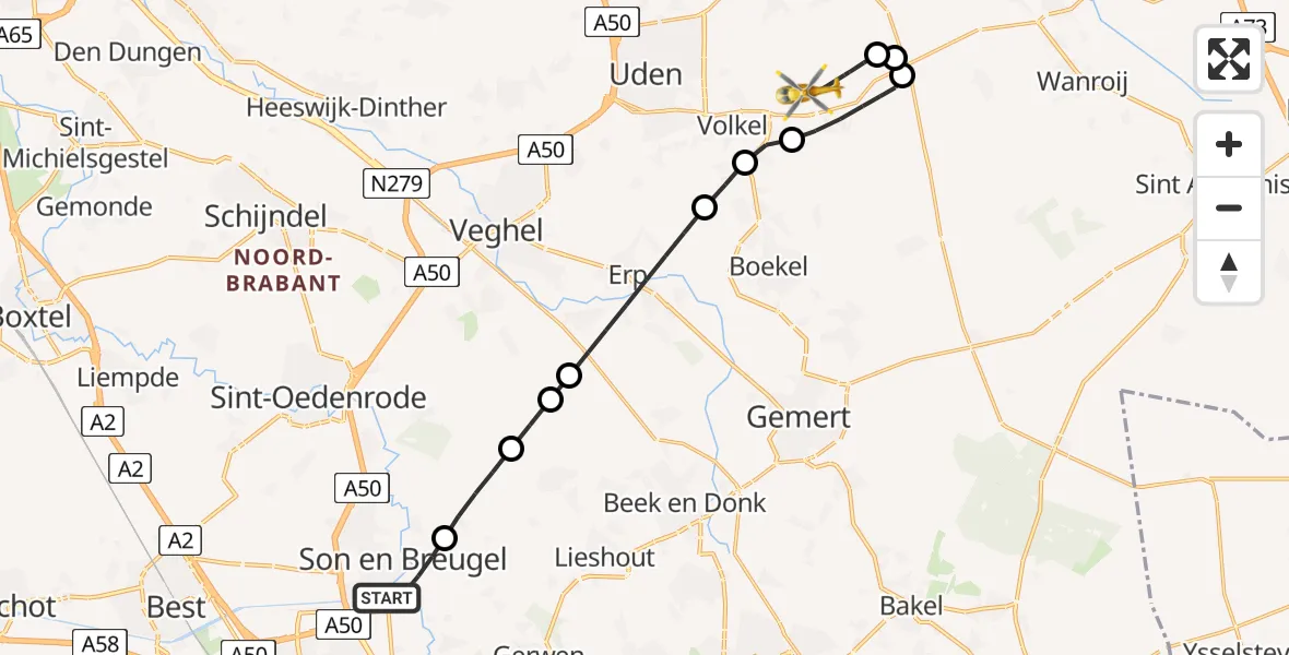 Vluchtroute Traumahelikopter Son en Breugel - Vliegbasis Volkel, 16 juni 2026, 09:57