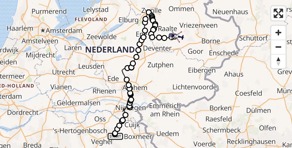 Vluchtroute Politiehelikopter Vliegbasis Volkel - Haarle, 16 juni 2026, 10:00