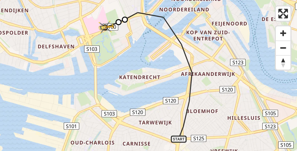 Vluchtroute Traumahelikopter Rotterdam - Erasmus Medisch Centrum Heliport, 16 juni 2026, 10:26