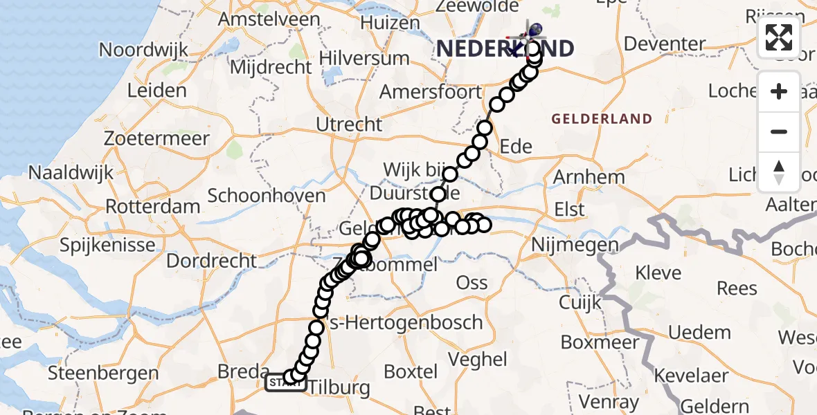 Vluchtroute Politiehelikopter Vliegbasis Gilze Rijen - Ermelo, 16 juni 2026, 10:51