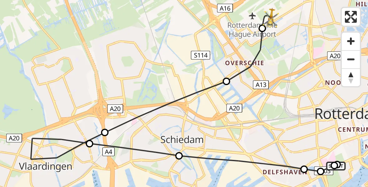 Vluchtroute Traumahelikopter Leids Universitair Medisch Centrum (LUMC) - Rotterdam The Hague Airport, 16 juni 2026, 10:55