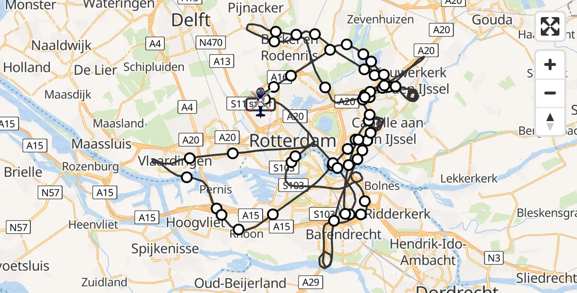 Vluchtroute Politiehelikopter Rotterdam The Hague Airport - Rotterdam The Hague Airport, 16 juni 2026, 11:03