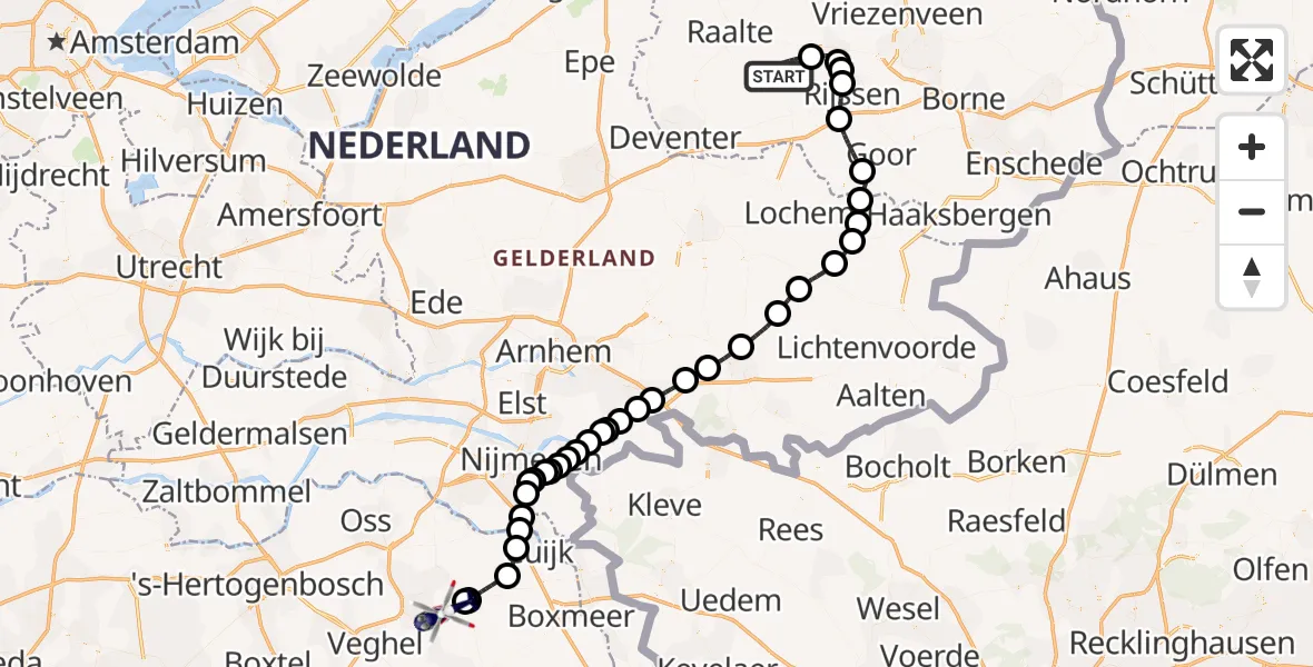 Vluchtroute Politiehelikopter Haarle - Vliegbasis Volkel, 16 juni 2026, 11:14