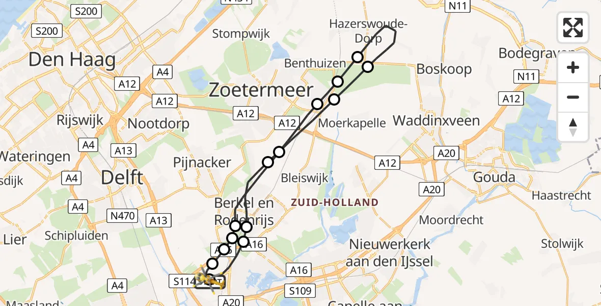 Vluchtroute Traumahelikopter Rotterdam The Hague Airport - Rotterdam The Hague Airport, 16 juni 2026, 11:21