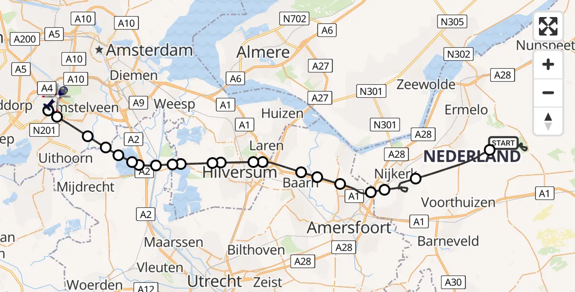 Vluchtroute Politiehelikopter Ermelo - Amsterdam Vliegveld Schiphol, 16 juni 2026, 11:51