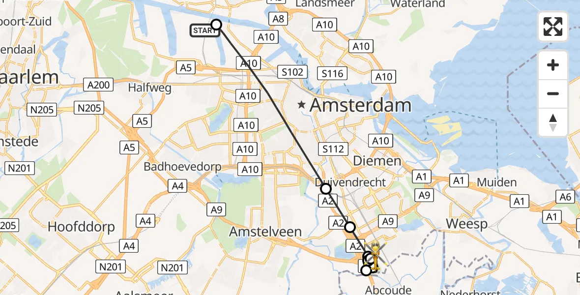 Vluchtroute Traumahelikopter Amsterdam Heliport - Amsterdam UMC Helipad, 16 juni 2026, 12:16