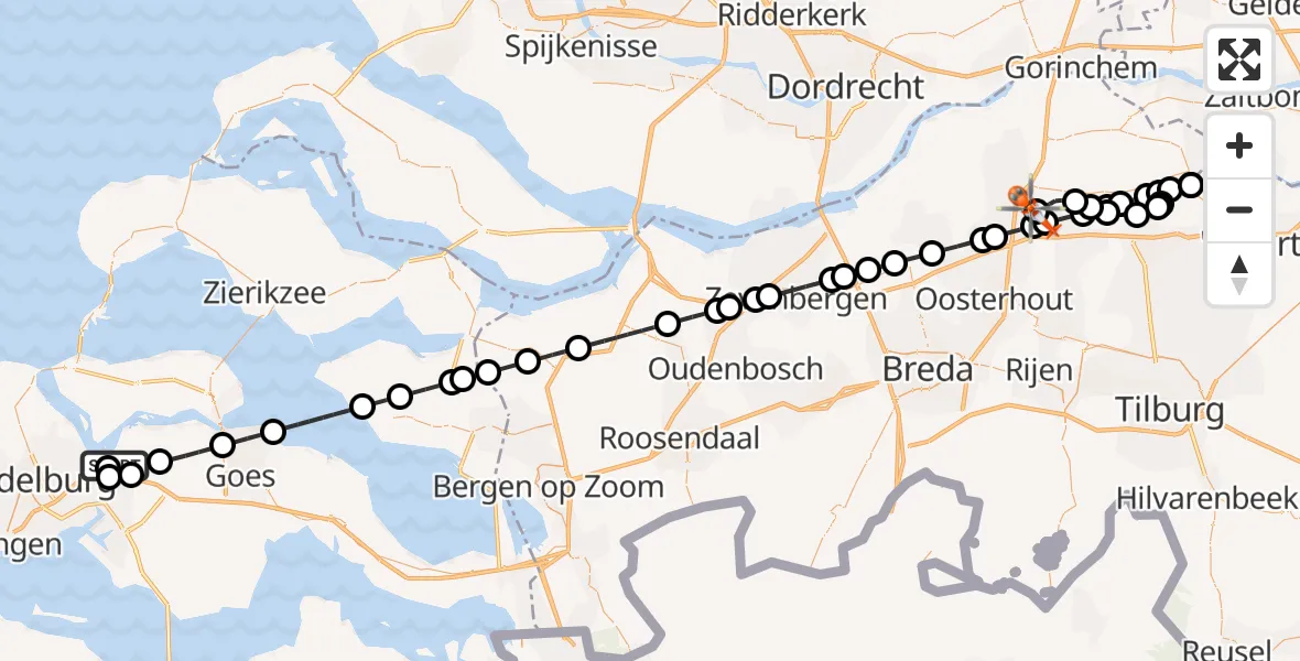 Vluchtroute Kustwachthelikopter Vliegveld Midden-Zeeland - Raamsdonk, 16 juni 2026, 12:21