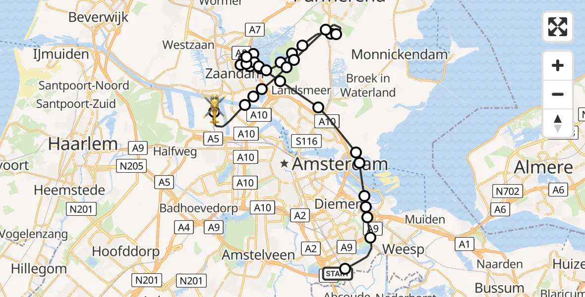 Vluchtroute Traumahelikopter Amsterdam UMC Helipad - Amsterdam Heliport, 16 juni 2026, 12:43