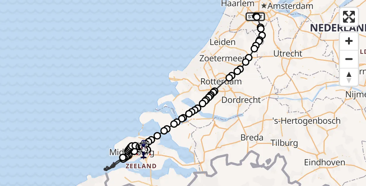 Vluchtroute Politiehelikopter Amsterdam Vliegveld Schiphol - Vliegveld Midden-Zeeland, 16 juni 2026, 12:55