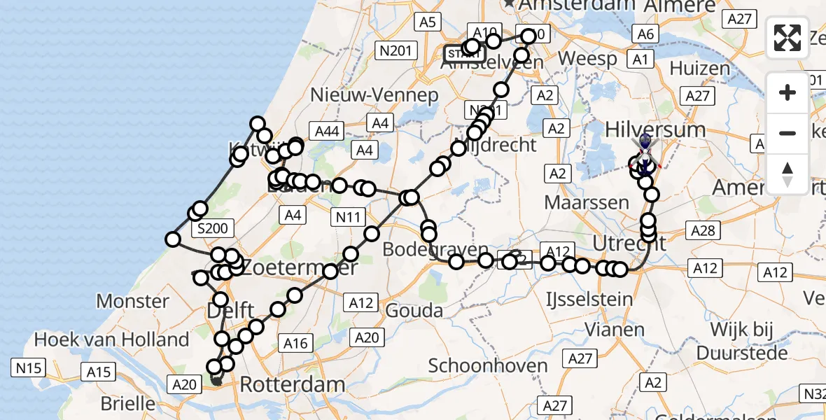 Vluchtroute Politiehelikopter Amsterdam Vliegveld Schiphol - Vliegveld Hilversum, 16 juni 2026, 13:19