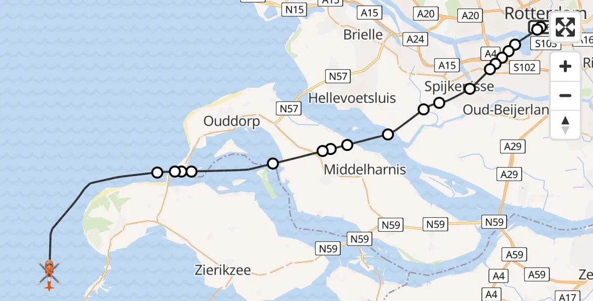Vluchtroute Kustwachthelikopter Leids Universitair Medisch Centrum (LUMC) - Noordzee, 16 juni 2026, 13:45