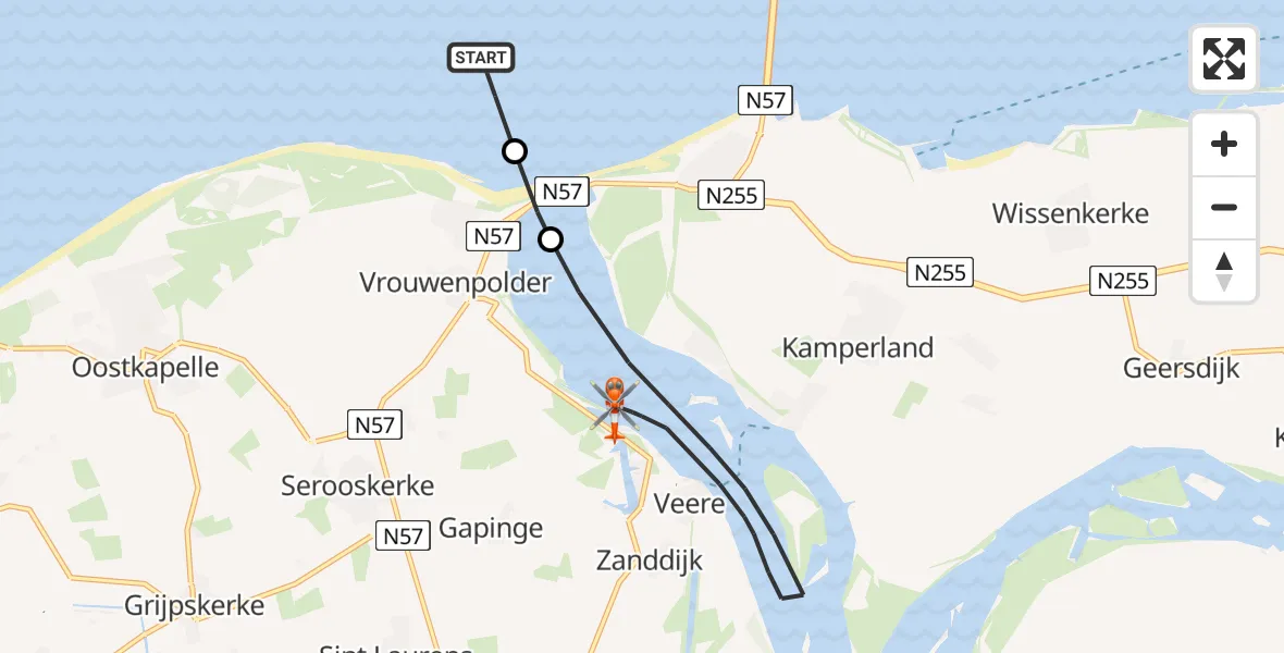 Vluchtroute Kustwachthelikopter Noordzee - Veerse Meer, 16 juni 2026, 14:07