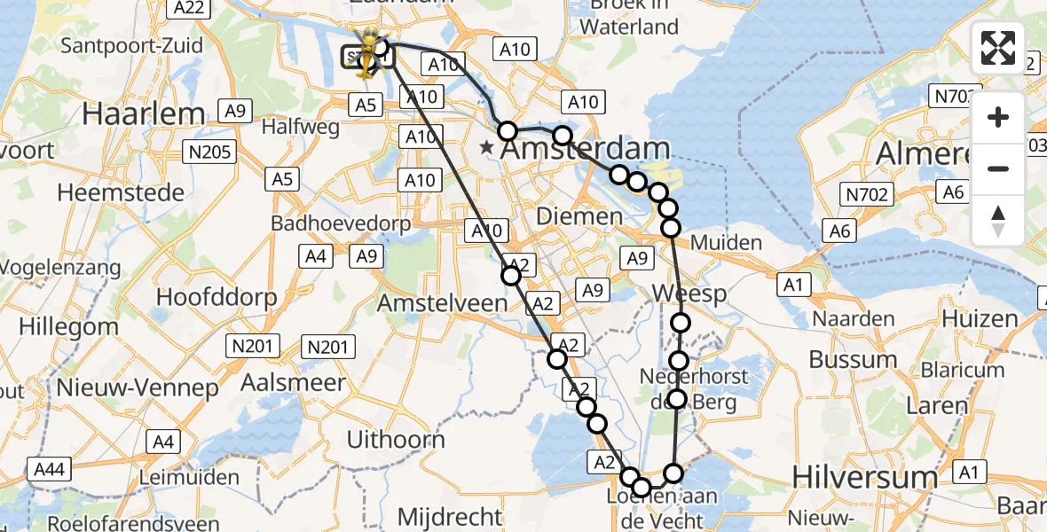 Vluchtroute Traumahelikopter Amsterdam Heliport - Amsterdam Heliport, 16 juni 2026, 14:27