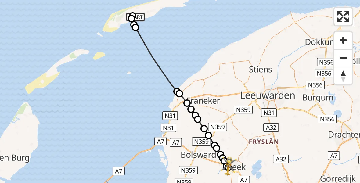 Vluchtroute Ambulancehelikopter Terschelling Heliport - Antonius Hospital Heliport, 16 juni 2026, 14:57
