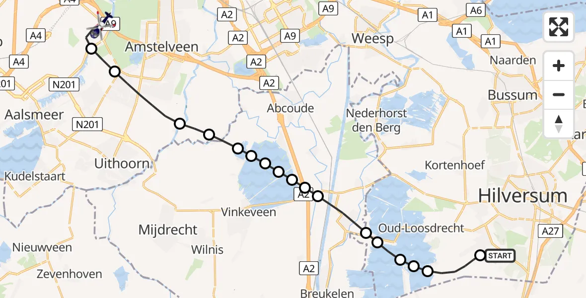 Vluchtroute Politiehelikopter Vliegveld Hilversum - Amsterdam Vliegveld Schiphol, 16 juni 2026, 15:10
