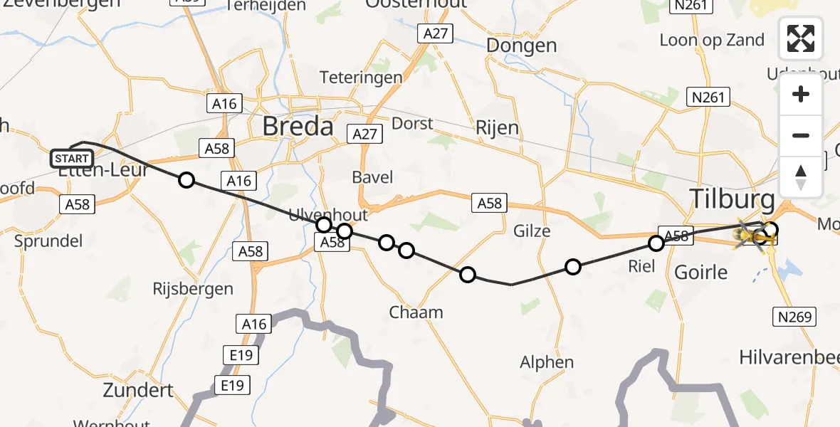 Vluchtroute Traumahelikopter Etten-Leur - St. Elisabeth Hospital Heliport, 16 juni 2026, 16:29