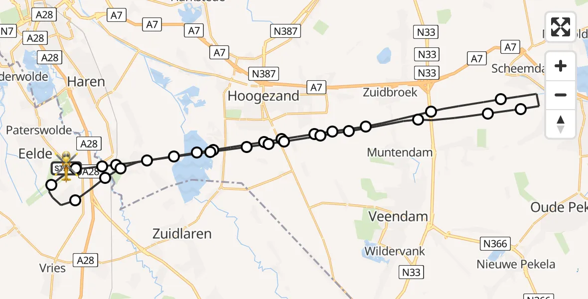 Vluchtroute Traumahelikopter Groningen Airport Eelde - Groningen Airport Eelde, 16 juni 2026, 16:59