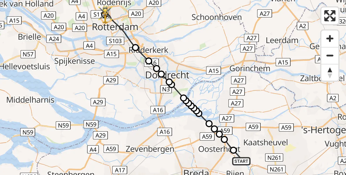Vluchtroute Traumahelikopter Dongen - Rotterdam The Hague Airport, 16 juni 2026, 17:45