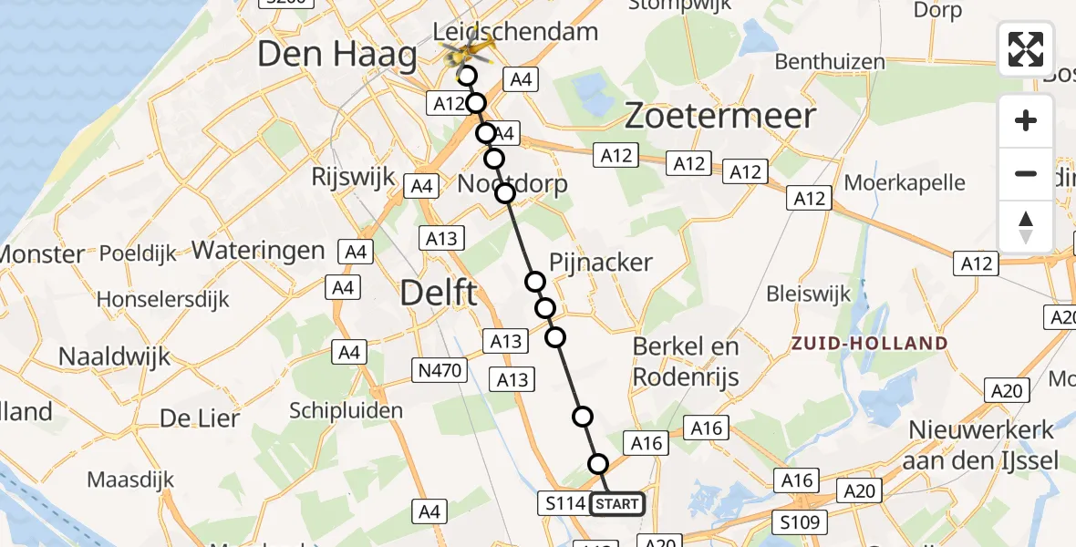 Vluchtroute Traumahelikopter Rotterdam The Hague Airport - Voorburg, 16 juni 2026, 19:35