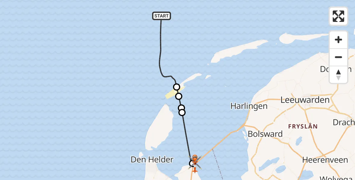 Vluchtroute Kustwachthelikopter Noordzee - Den Oever, 16 juni 2026, 21:11