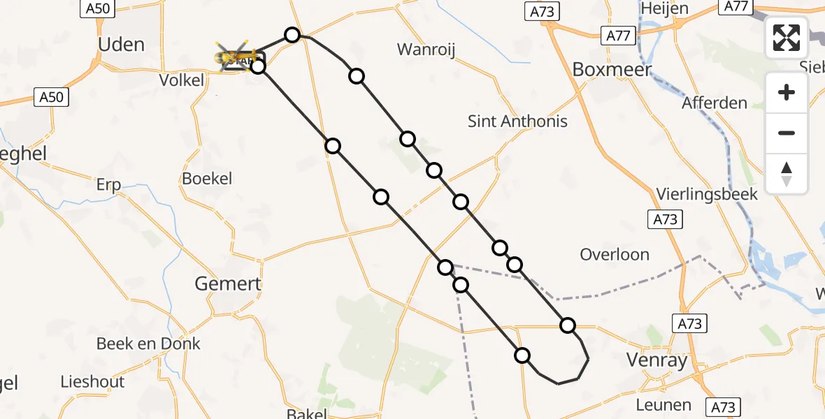 Vluchtroute Traumahelikopter Vliegbasis Volkel - Vliegbasis Volkel, 16 juni 2026, 22:40